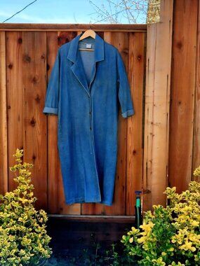 Vintage CMC Color Me Cotton Long Blue Denim Jean Duster Coat, Small